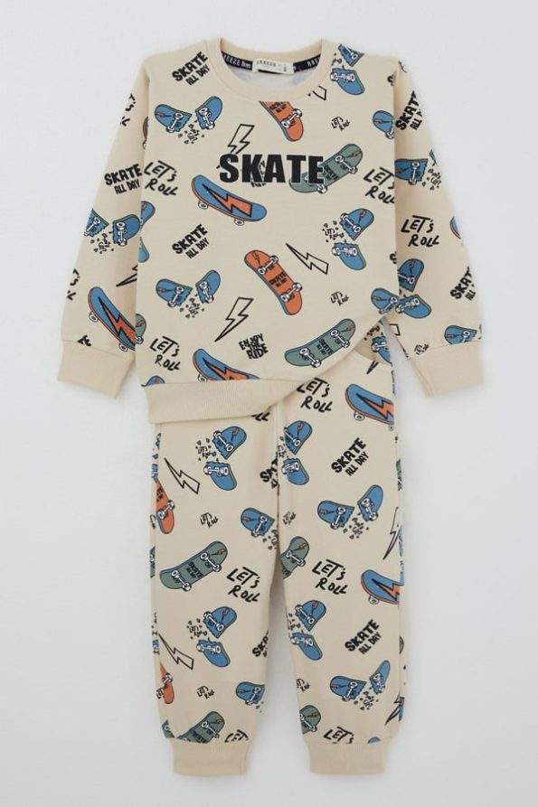 Boys' Skateboard Print Tracksuit in Cream (Ages 3-7)