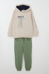 Boys' Hooded Beige Tracksuit Set with Pockets (Ages 5-9)