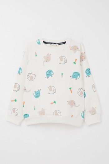 Boys' Sweatshirt Set with Cute Elephant Print in Ecru (1-4 Years)