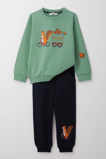 Boys' Cute Squirrel & Acorn Printed Mint Tracksuit (1-3 Years)