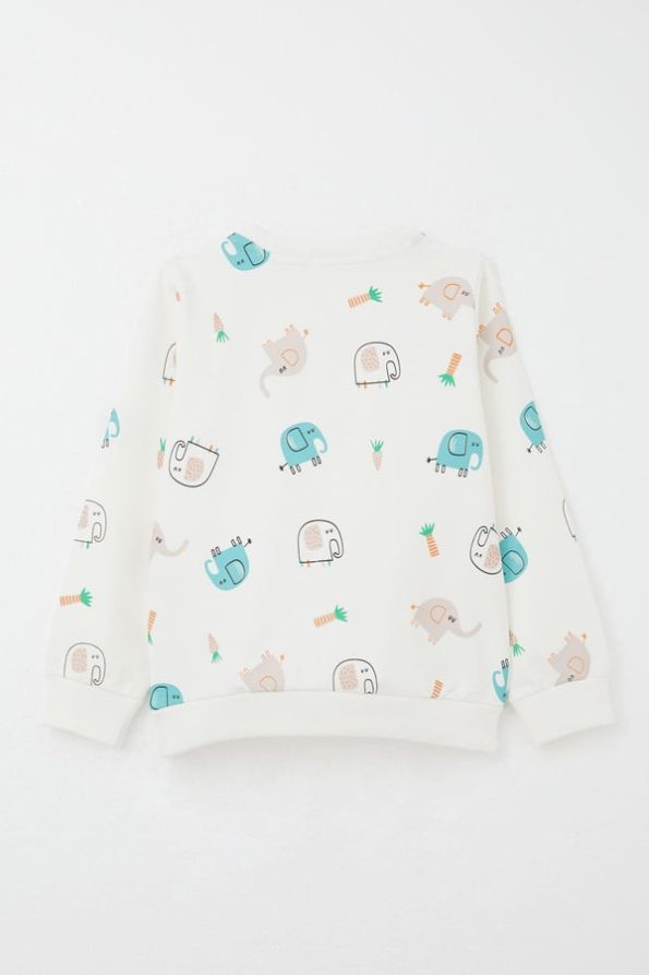 Boys' Sweatshirt Set with Cute Elephant Print in Ecru (1-4 Years)