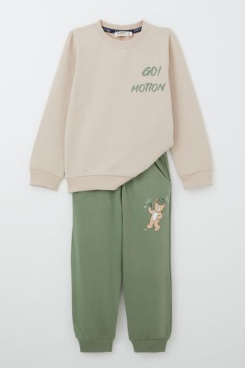 Boys' Fun Bear Print Sweatshirt Set in Beige (Ages 1-4)