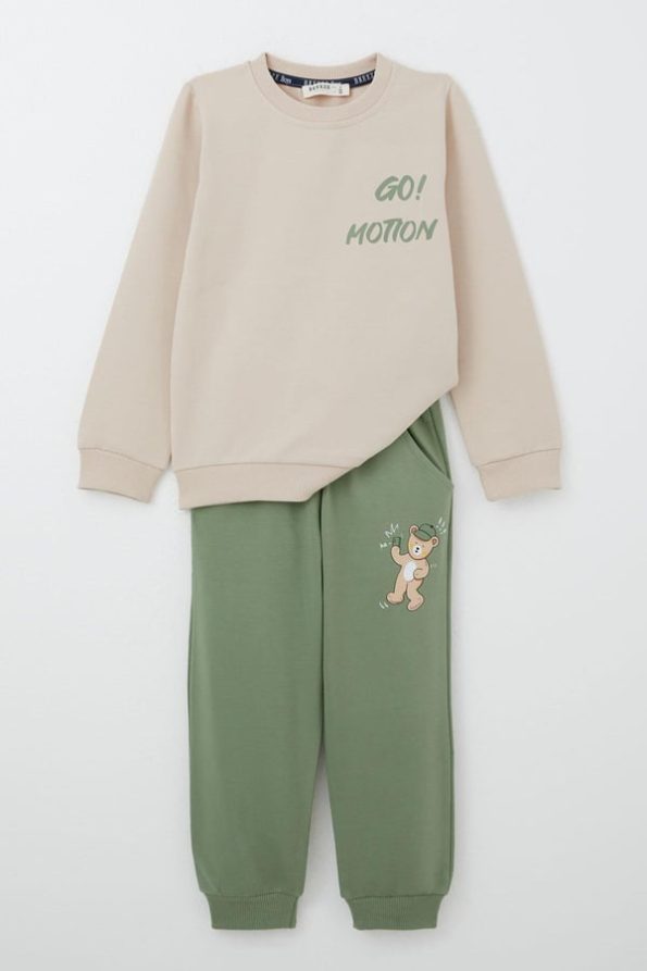 Boys' Fun Bear Print Sweatshirt Set in Beige (Ages 1-4)
