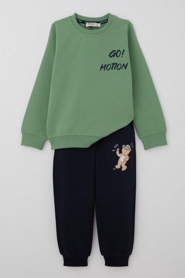 Boys' Fun Bear Print Mint Tracksuit (Ages 1-4)