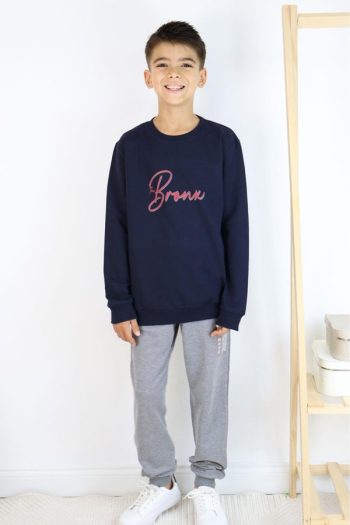 Boys' Printed Sweatshirt Set in Navy Blue (Ages 8-10)