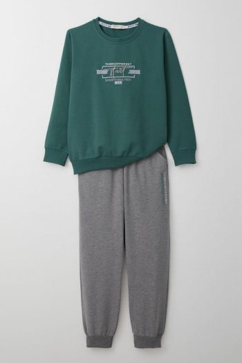 Boys' Tracksuit Set with Embroidered Print in Petrol Green (Ages 5-10)