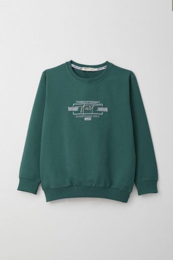 Boys' Tracksuit Set with Embroidered Print in Petrol Green (Ages 5-10)