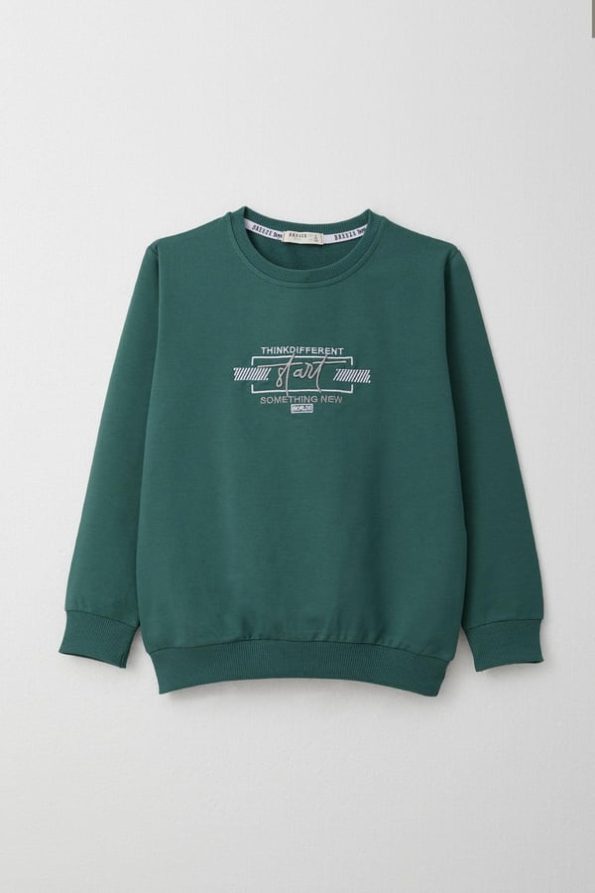 Boys' Tracksuit Set with Embroidered Print in Petrol Green (Ages 5-10)