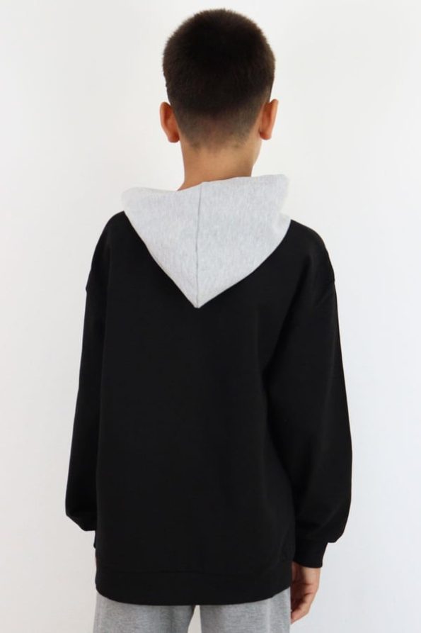 Boys' Black Hoodie Sweatshirt with Print (Ages 8-12)