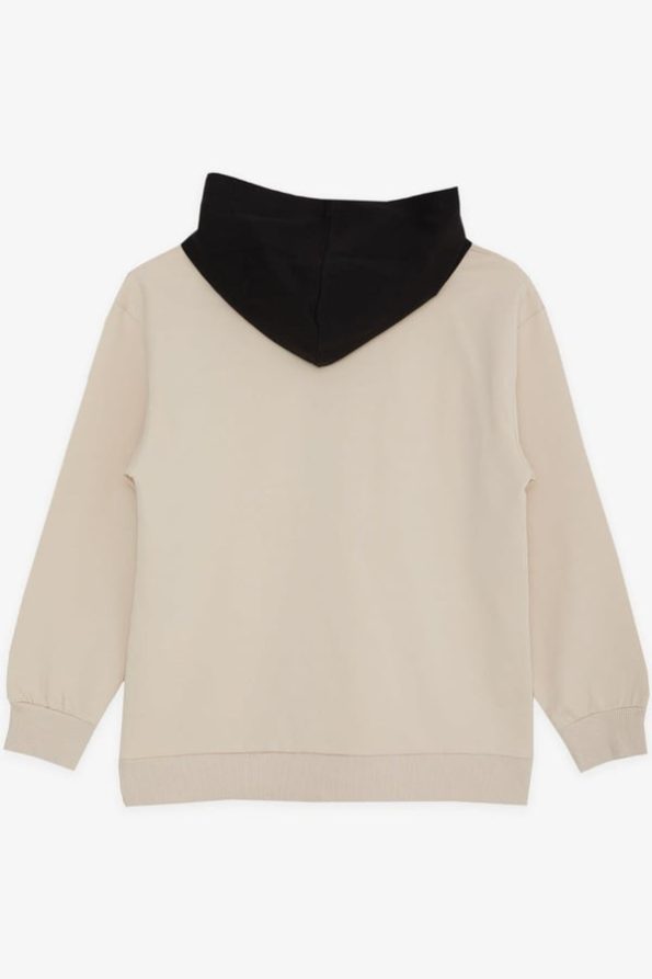 Boys' Hooded Sweatshirt with Print Beige (8-10 Years)