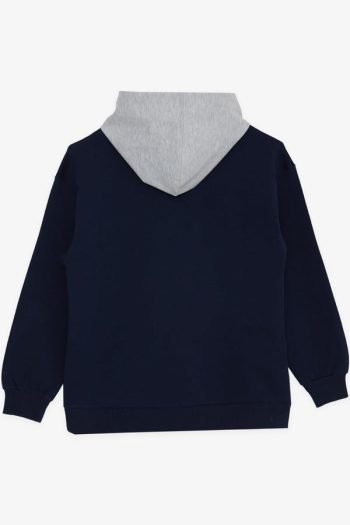 Boys' Hooded Sweatshirt with Print in Navy Blue (Ages 8-10)