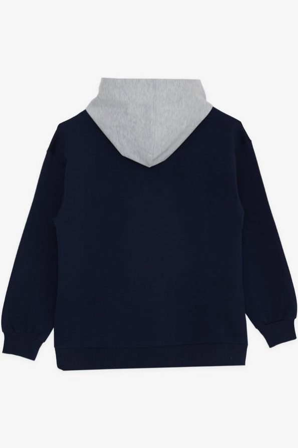 Boys' Hooded Sweatshirt with Print in Navy Blue (Ages 8-10)