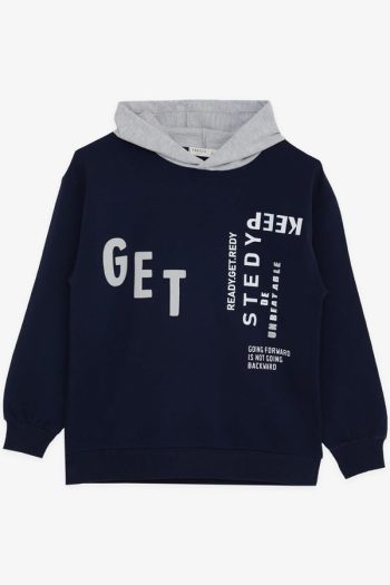 Boys' Hooded Sweatshirt with Print in Navy Blue (Ages 8-10)