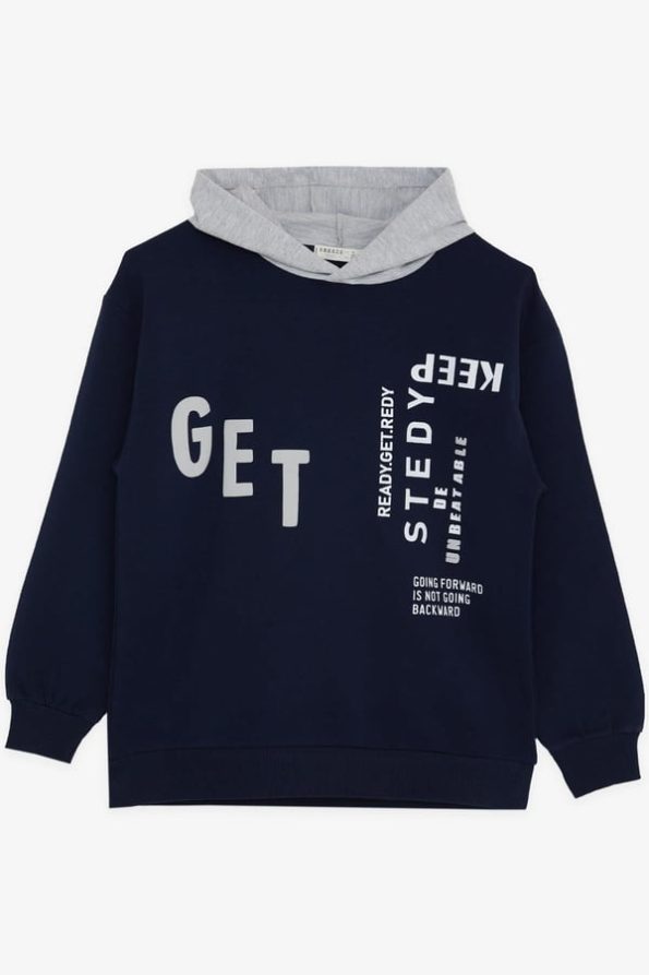 Boys' Hooded Sweatshirt with Print in Navy Blue (Ages 8-10)