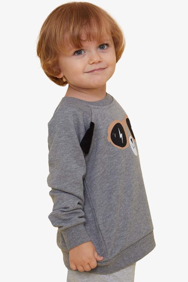 breeze-erkek-cocuk-sweatshirt-sevimli-b4-b12.jpg Boys' Cute Bear Print Sweatshirt with Movable Ears in Dark Grey Melange (2-3 Years)