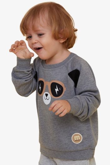 Boys' Cute Bear Print Sweatshirt with Movable Ears in Dark Grey Melange (2-3 Years)