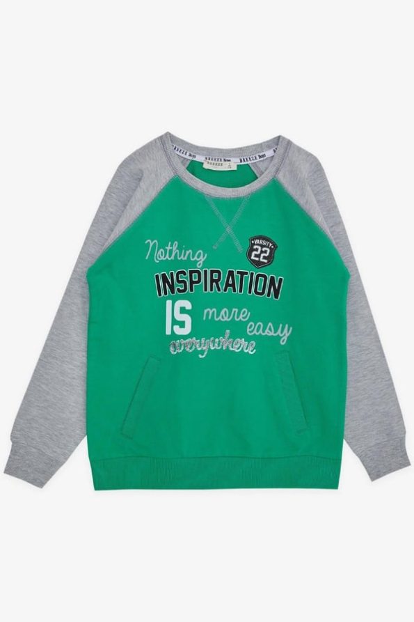 Boys' Green Pocket Sweatshirt with Print (Ages 5-10)