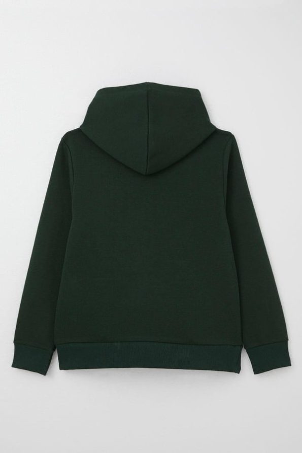 Boys' Hoodie with Print and Kangaroo Pocket in Dark Green (Ages 8-12)