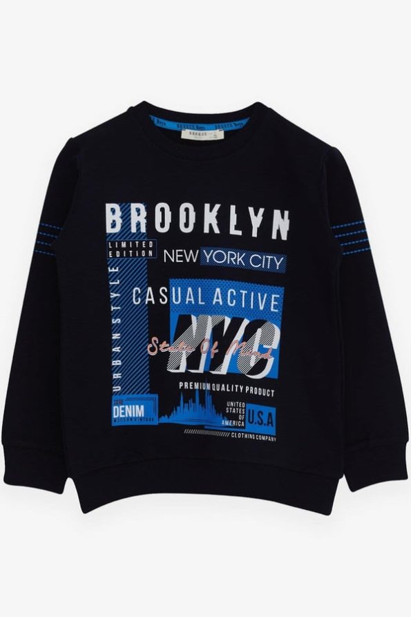 Boys' Printed Sweatshirt in Navy Blue (Ages 7-12)