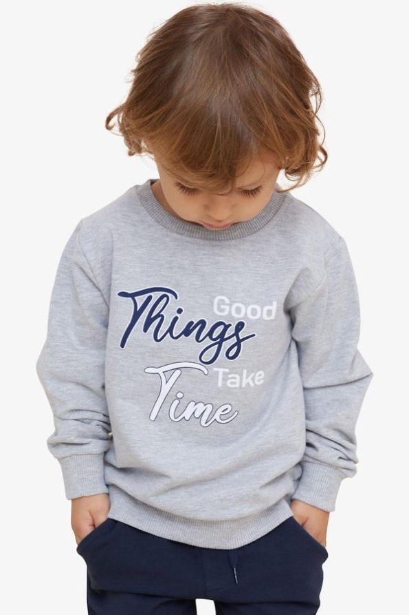 Boys' Sweatshirt with Printed Design in Light Grey Melange (2-3 Years)