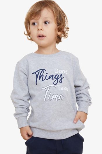 Boys' Sweatshirt with Printed Design in Light Grey Melange (2-3 Years)