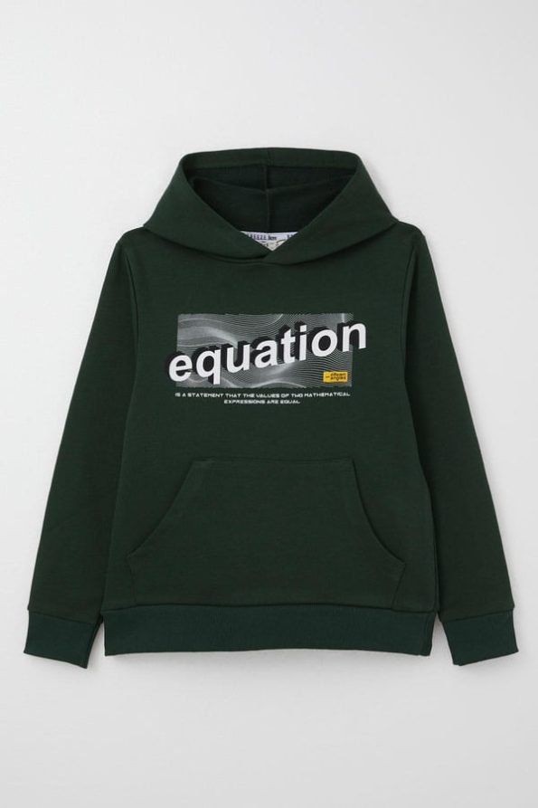 Boys' Hoodie with Print and Kangaroo Pocket in Dark Green (Ages 8-12)