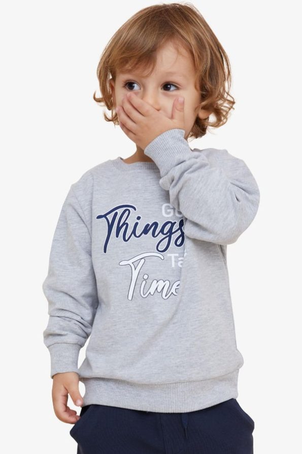 Boys' Sweatshirt with Printed Design in Light Grey Melange (2-3 Years)