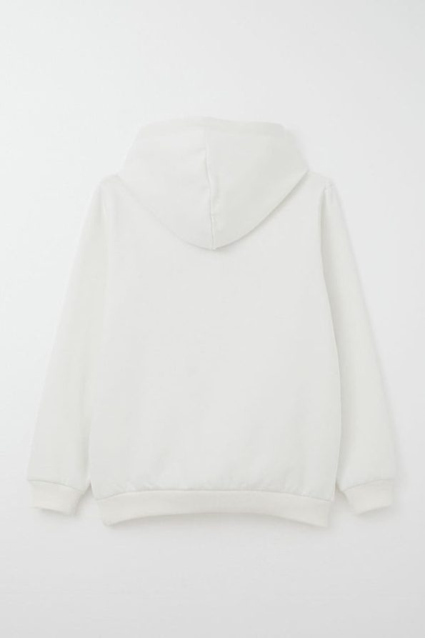 Boys' Hoodie with Embroidered Design and Kangaroo Pocket in Ecru (Ages 4-8)