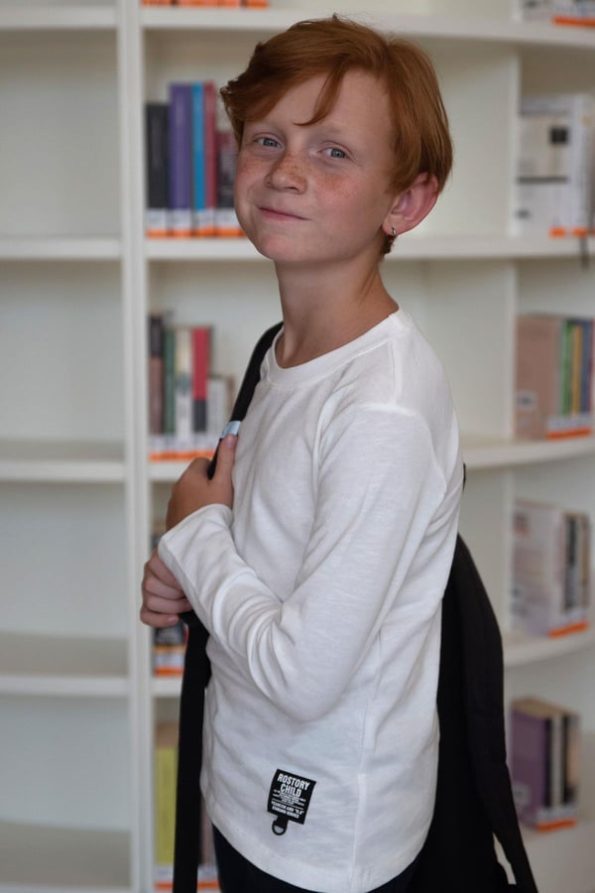 Boys' Long Sleeve T-Shirt with Patch in Ecru (Ages 9-13)