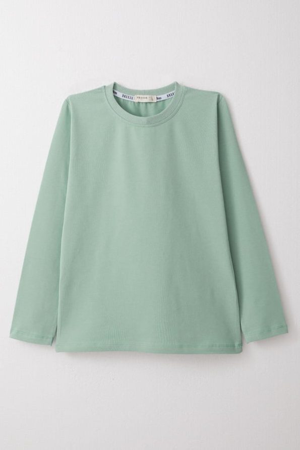 Boys' Long Sleeve Basic T-Shirt in Mint Green (Ages 5-14)