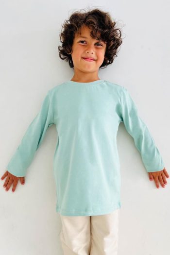 Boys' Long Sleeve Basic T-Shirt in Mint Green (Ages 5-14)