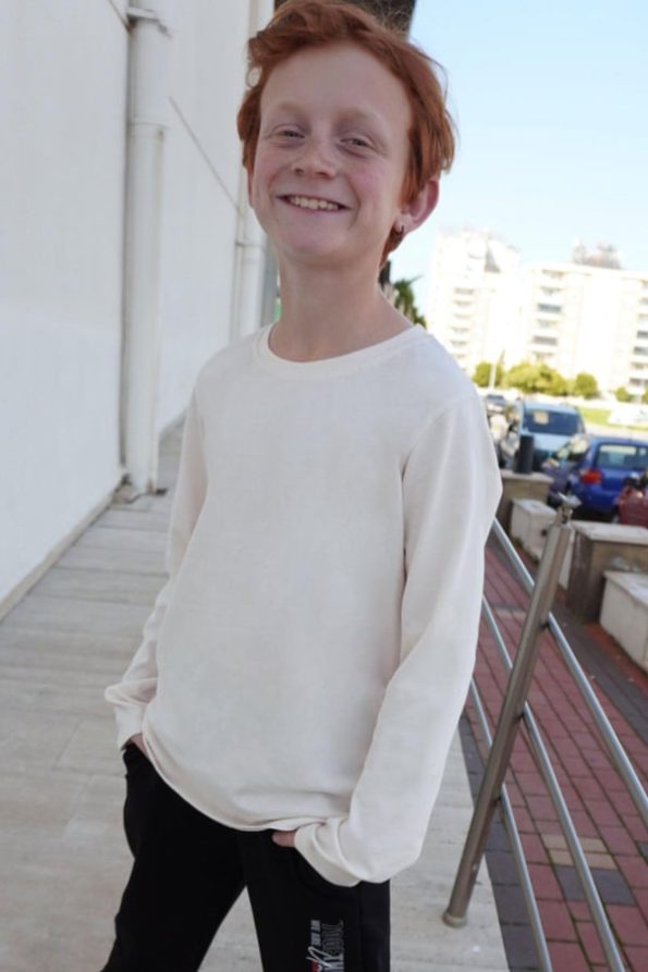 Boys' Long Sleeve Basic T-Shirt Cream (Ages 7-12)