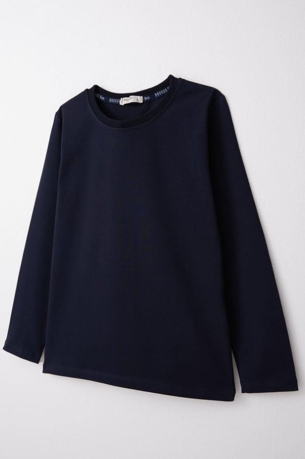 Boys' Long Sleeve Basic T-Shirt Navy Blue (6-12 Years)