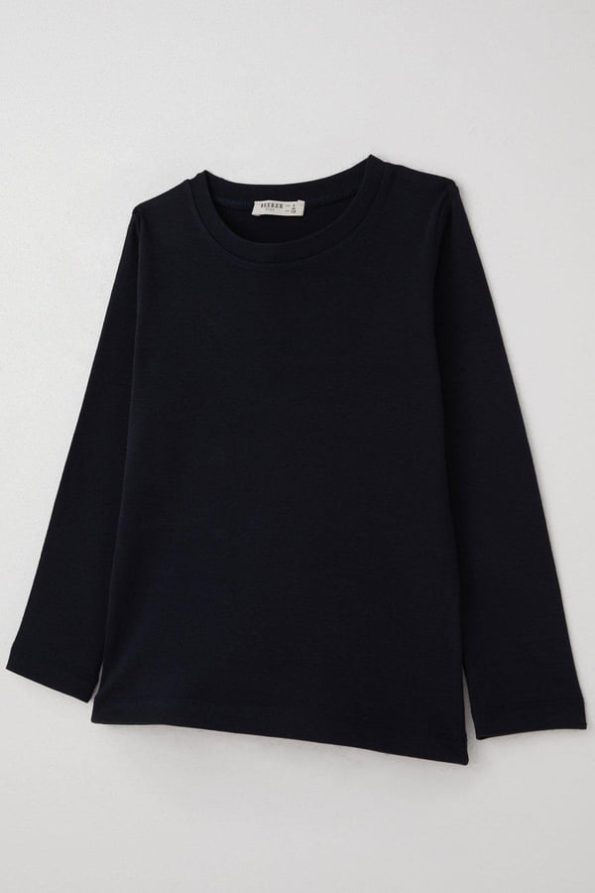 Boys' Long Sleeve Basic T-Shirt in Navy Blue (4-8 Years)