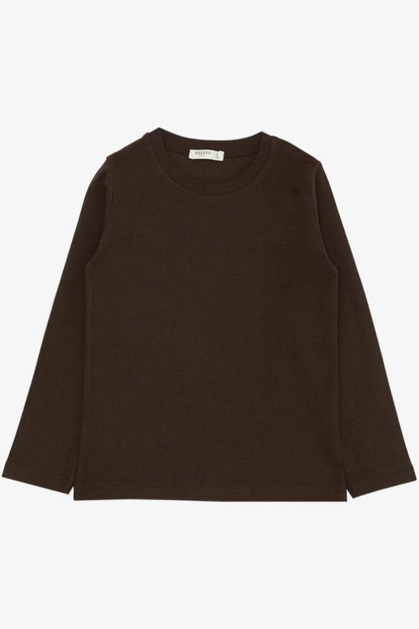 Boys' Long Sleeve Basic T-Shirt in Dark Brown (Ages 4-8)