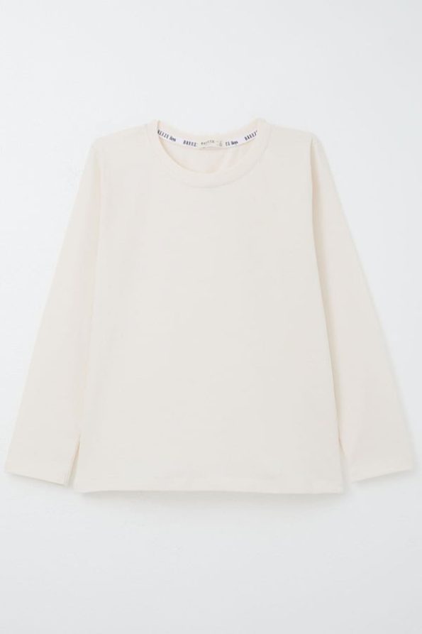 Boys' Long Sleeve Basic T-Shirt Cream (Ages 7-12)