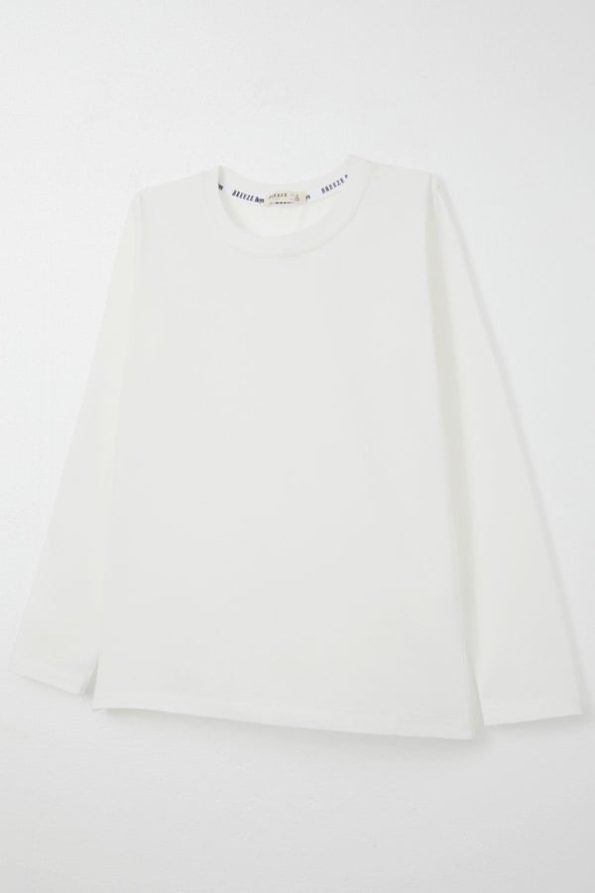 Boys' Long Sleeve Basic T-Shirt in Ecru (10-12 Years)