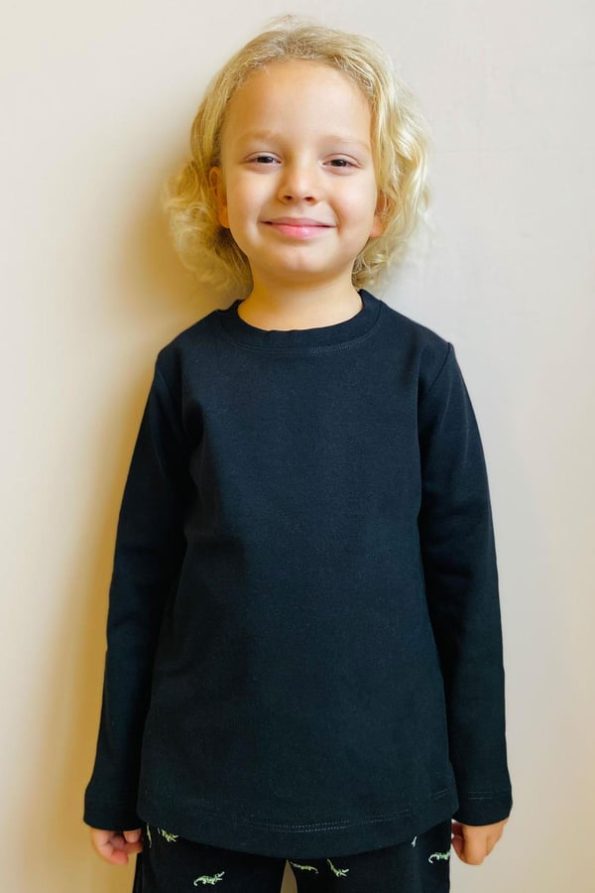 Boys' Long Sleeve Basic Black T-Shirt (4-8 Years)