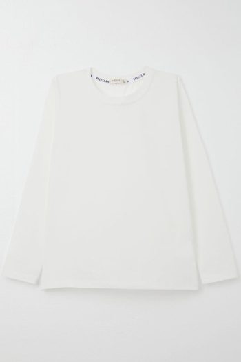 Boys' Long Sleeve Basic T-Shirt in Ecru (10-12 Years)