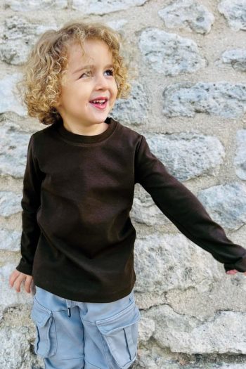Boys' Long Sleeve Basic T-Shirt in Dark Brown (Ages 4-8)