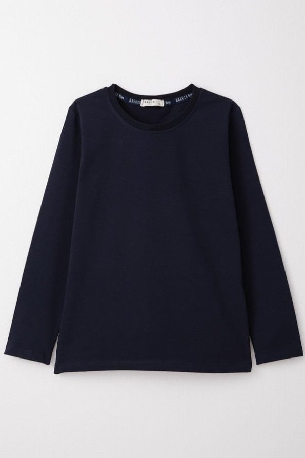 Boys' Long Sleeve Basic T-Shirt Navy Blue (6-12 Years)