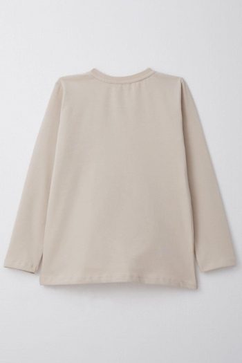 Boys' Long Sleeve T-Shirt with Cool Patches and Pocket Beige (Ages 4-8)