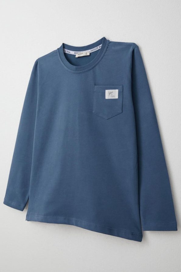 Boys' Long Sleeve T-Shirt with Cool Patch Pocket in Indigo (4-8 Years)