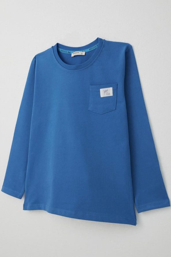 Boys' Long Sleeve T-Shirt with Cool Patch and Pocket in Cobalt Blue (Ages 4-8)