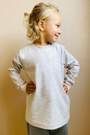 Boys' Long Sleeve Pocket T-Shirt in Beige Melange (4-8 Years)