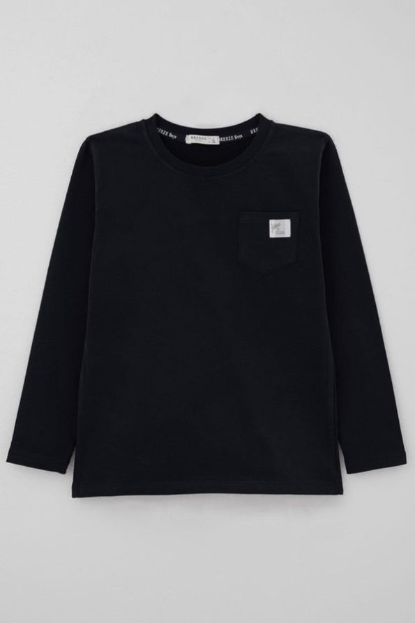 Boys' Long Sleeve T-Shirt with Cool Patch and Pocket in Navy Blue (Ages 4-8)