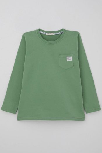 Boys' Long Sleeve T-Shirt with Cool Patch and Pocket in Mint Green (4-8 Years)