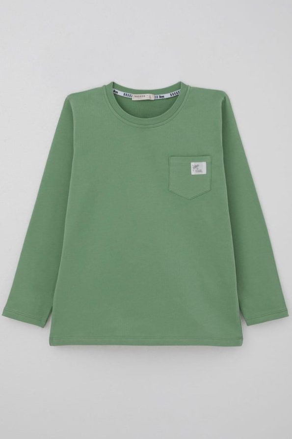 Boys' Long Sleeve T-Shirt with Cool Patch and Pocket in Mint Green (4-8 Years)