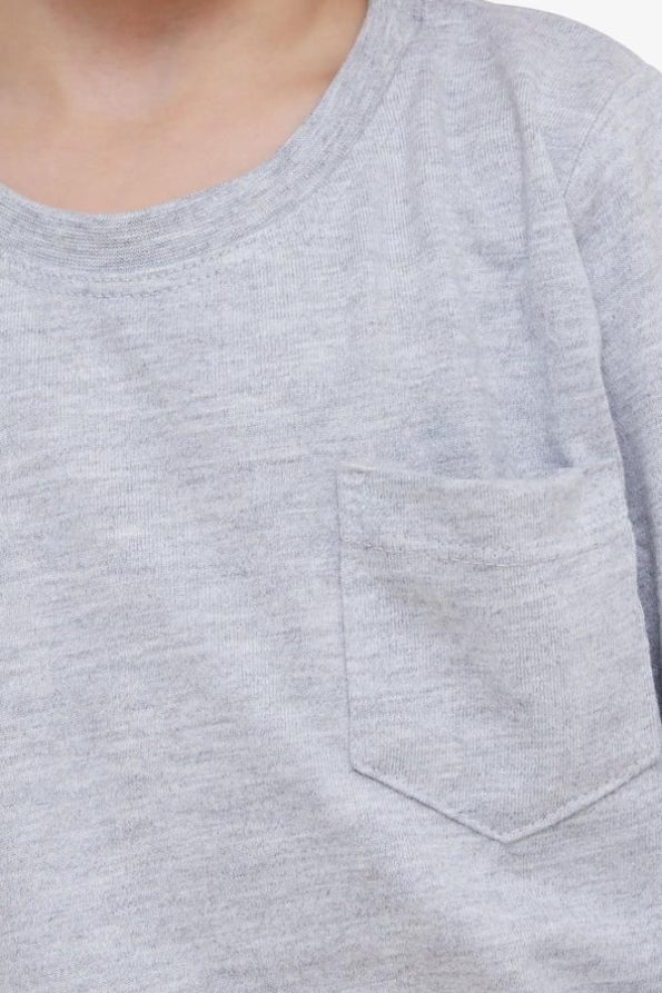 Boys' Long Sleeve Pocket T-Shirt in Light Grey Melange (4-8 Years)