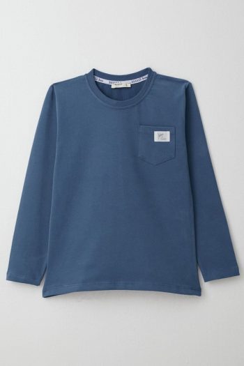 Boys' Long Sleeve T-Shirt with Cool Patch Pocket in Indigo (4-8 Years)